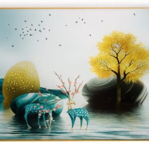 Aadee Craft Golden Tree and Deer Wall Canvas Painting